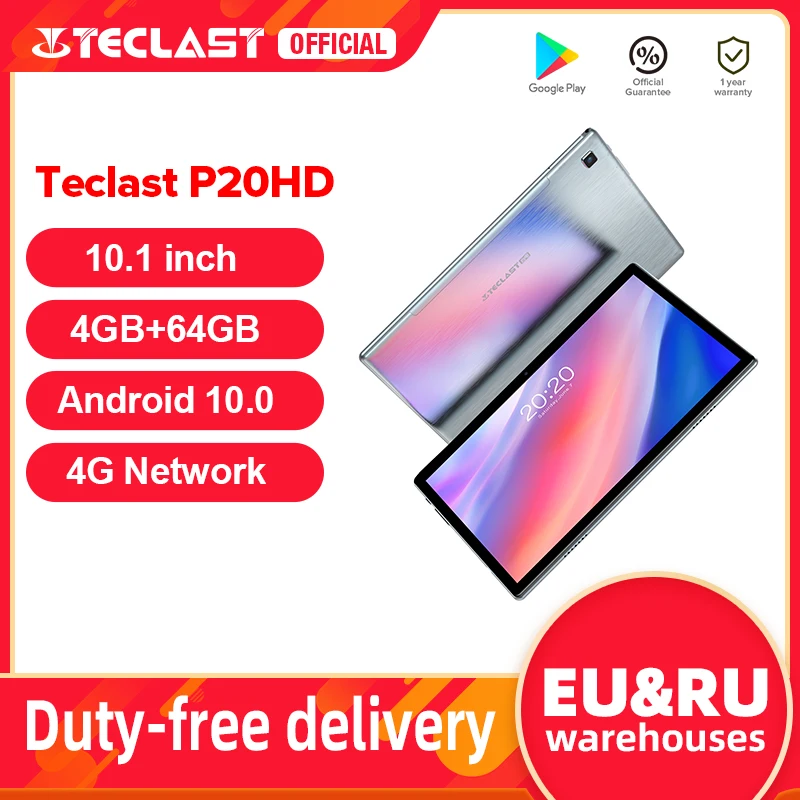 

Teclast P20HD планшет, экран 10,1 дюймов, Android 10, Восьмиядерный, 4 Гб ОЗУ 64 Гб ПЗУ