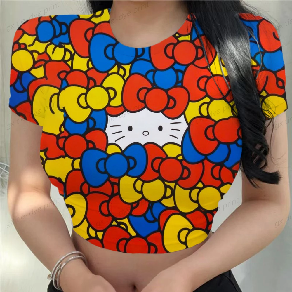 

2023 Streetwear Fashion Hello Kitty Printing Summer Harajuku Gothic Short Sleeve Cartoon Y2K tops clothes Cute Baby Tees Tops
