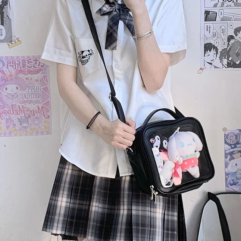 

PU Womens Handbags Korea Style Casual Messenger Bag Japanese Style JK Transparent Itabag For 18-25 Year Old Girls Anime Fans