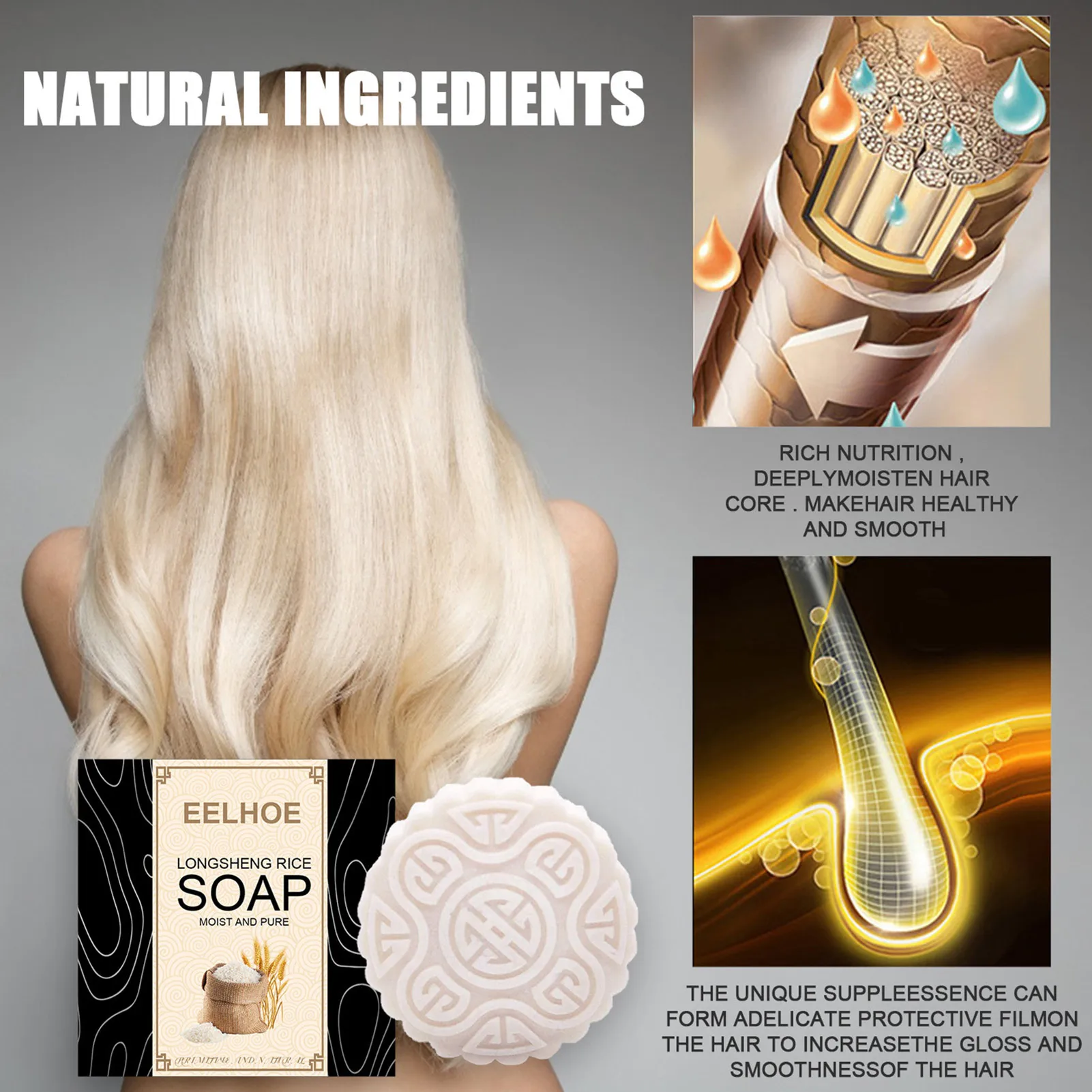 

Rice Water Shampoo Bar Natural Soap For Split Dry Damaged Promotes Growth Refreshing Scalp Cleansing Nourishing Hair Care Smooth