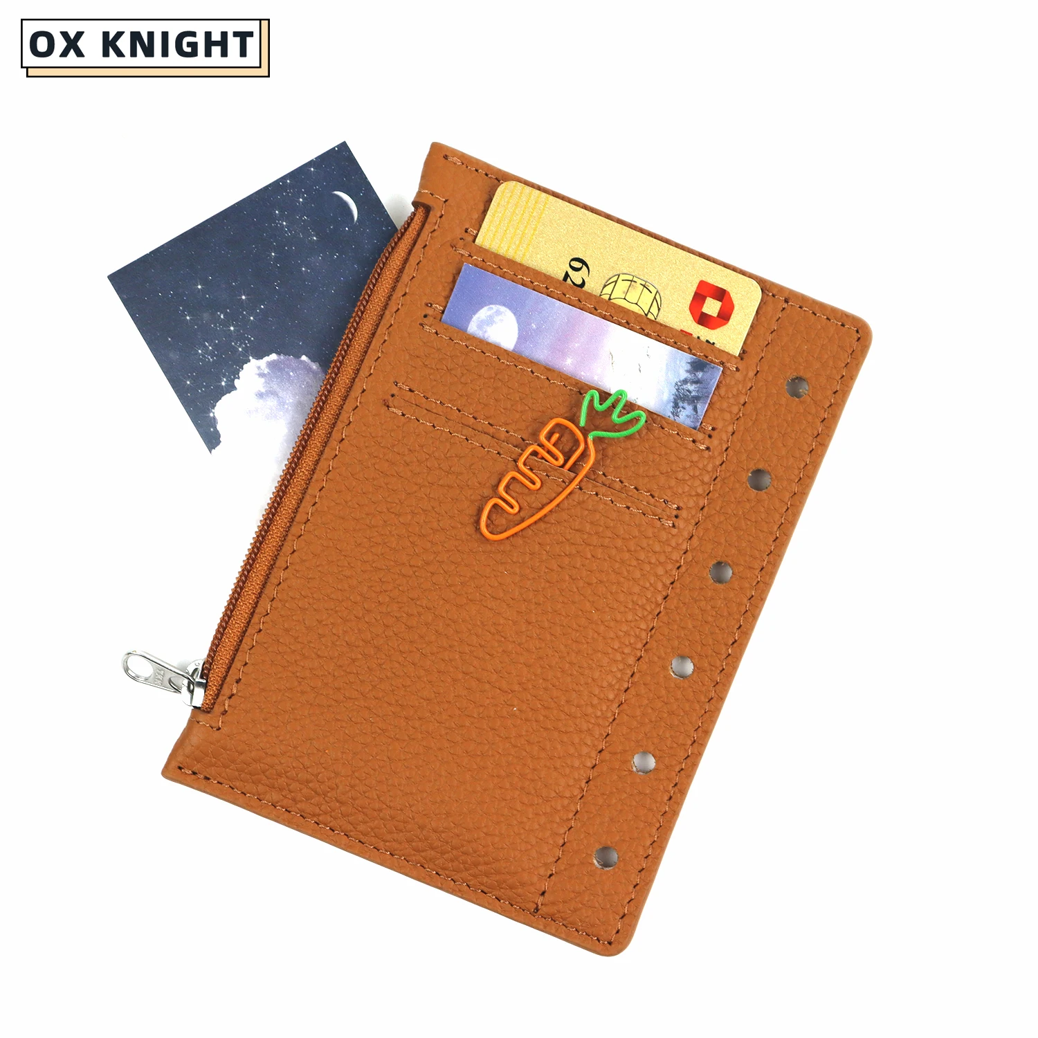 OX KNIGHT[Free Shipping]A7 Size Rings Planner Pebbled Grain Cowhide Divider Coin Storage Bag Notebook Accessory Agenda Organizer