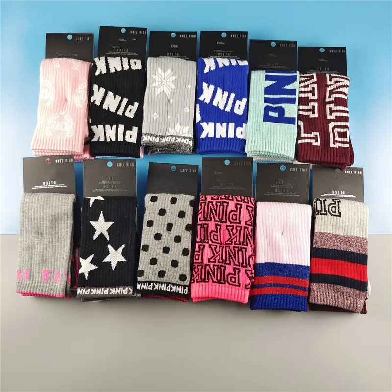 2 Pair/Card of PINK LOVE Fashion Women's Sports Cotton Stockings Knee-length Calf Socks Street Style Hip-hop Skateboard Socks