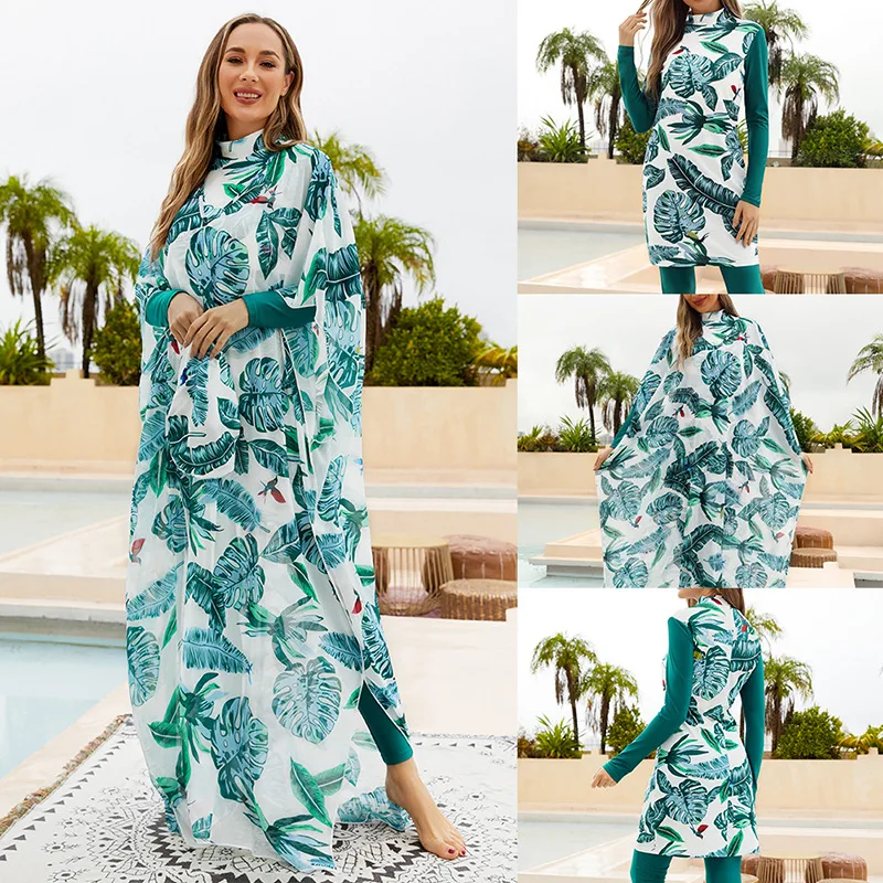 

4 шт., мусульманские женские скромные купальники, пляжный купальный костюм, Плавательная шапочка, Длинная блузка, платье с полным покрытием, комплекты из Буркини на лето