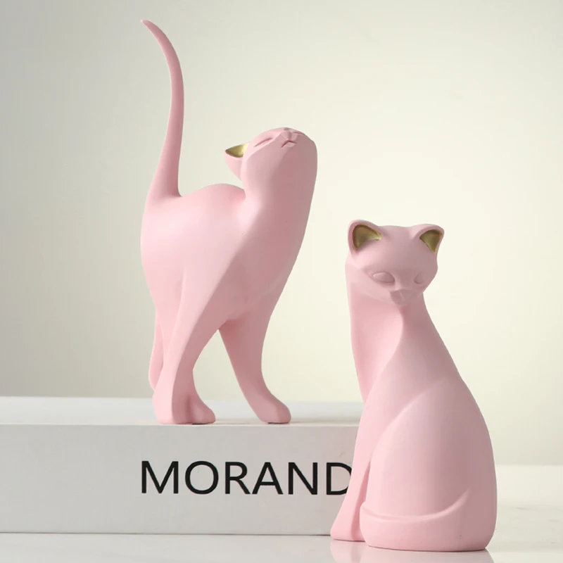 

Nordic Living Room Office Desk Accessories Resin Ornament Home Decor Pink Cat Statue Simple Room Decor Animal Sculpture Gift