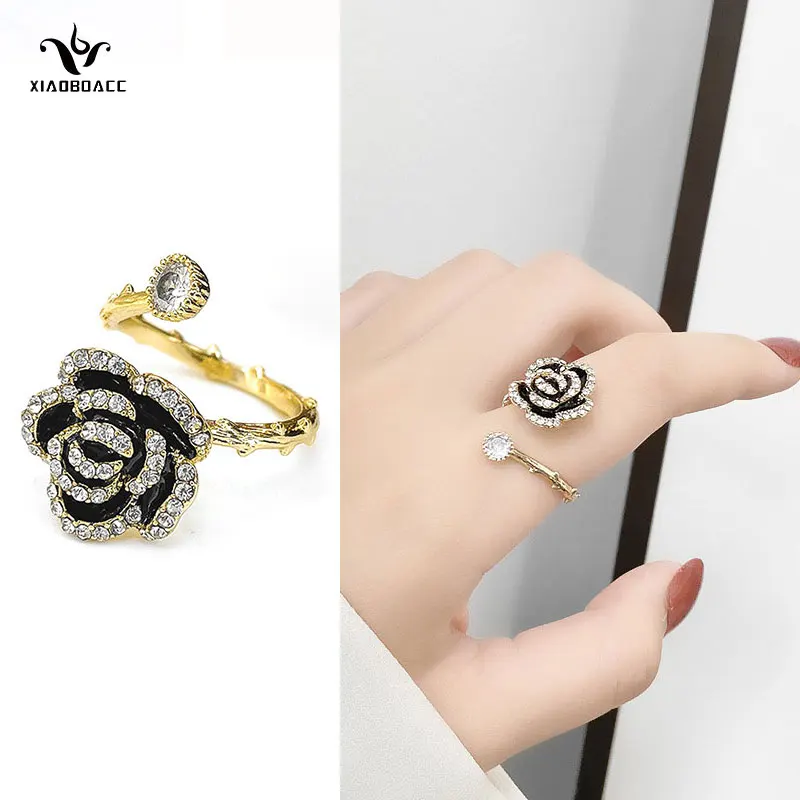 

XiaoboACC 18k Gold Index Finger Ring for Woman Hypoallergenic Mirco Inlay Zircon Flower Adjustable Open Rings