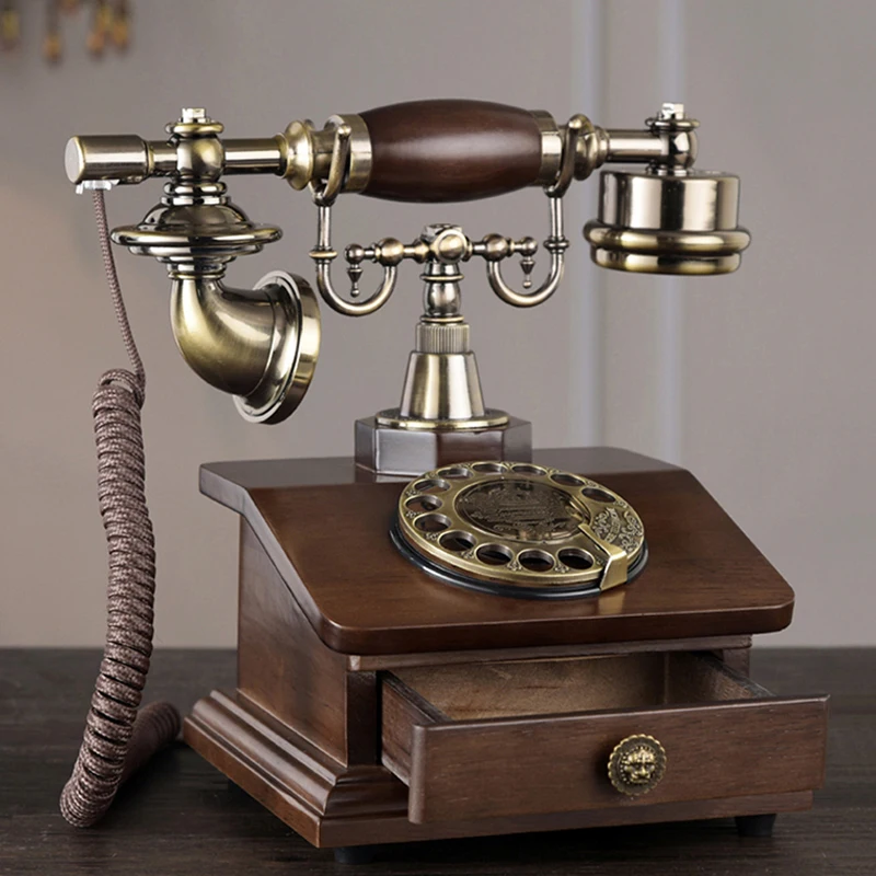 Retro Corded Rotary Telephone with Electronic Ringtone, 1 Drawer, Classic Style Dial Telephone for Home and Office Decoration