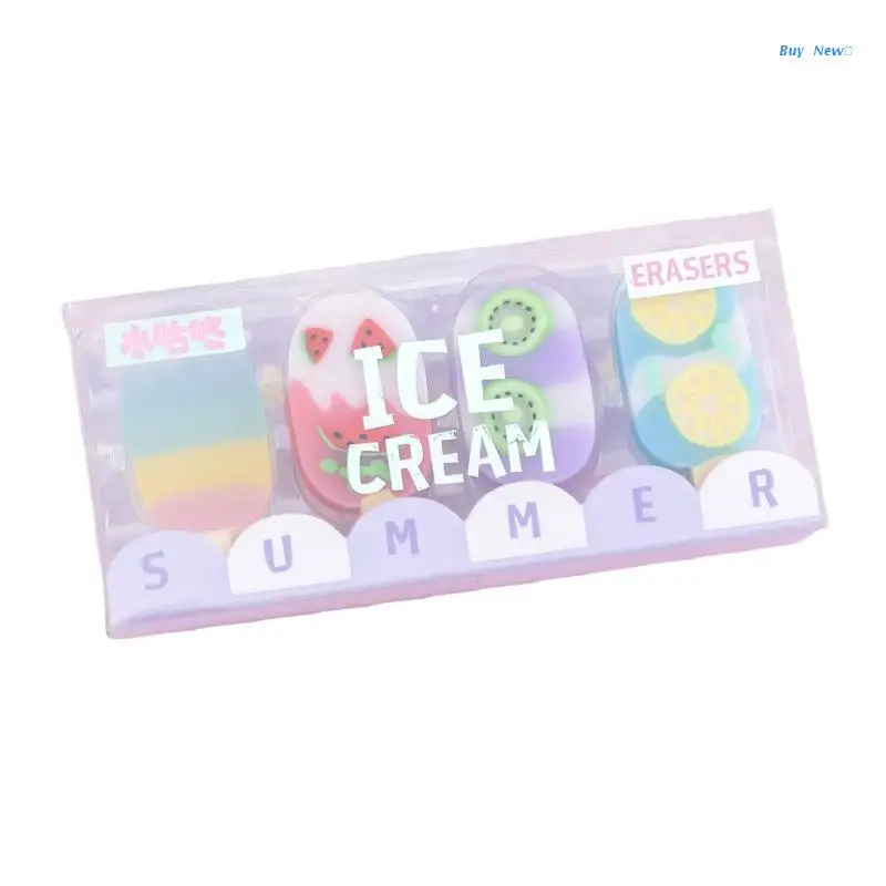 

4Pcs Novelty Eraser Ice Cream Erasers Colored Rubber Erasers Safe Non toxic