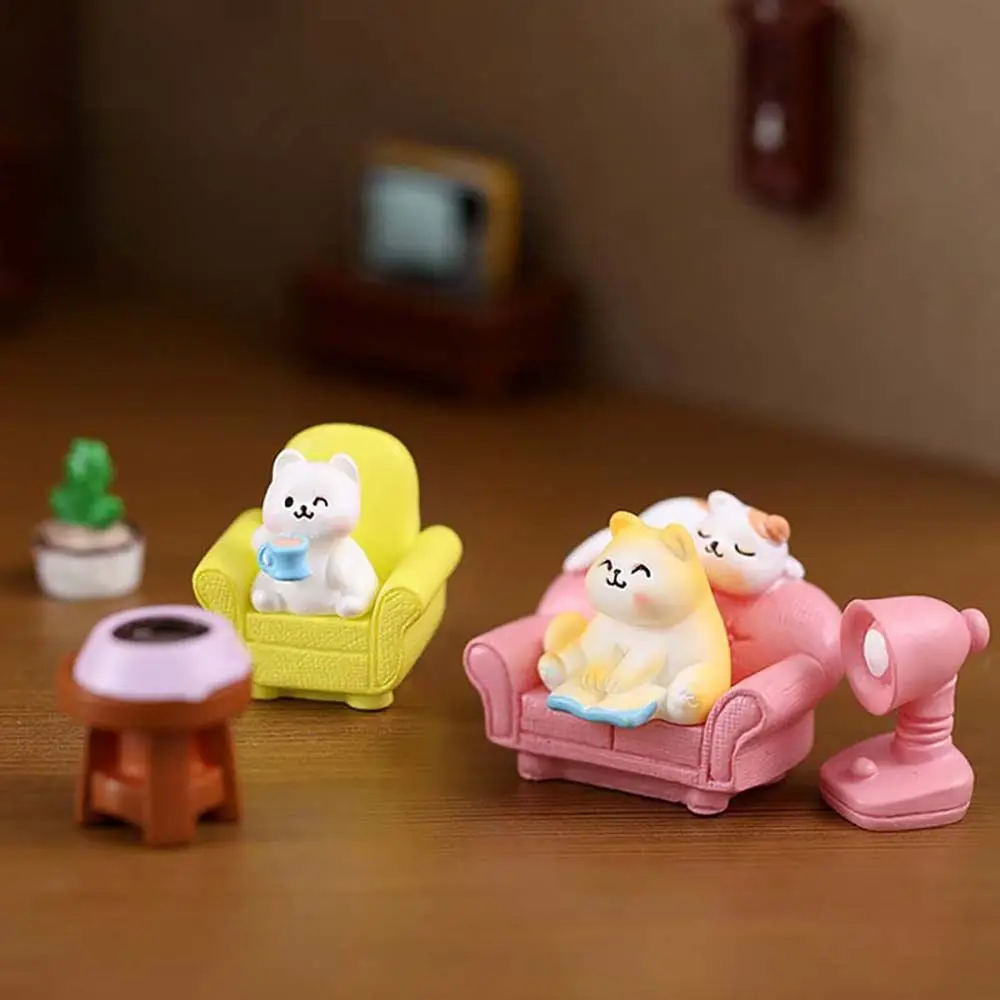 

Resin Cute Home Decoration Ornaments DIY Cat's Daily Life Figurine Cat Miniature Micro Landscape Landscaping Decoration