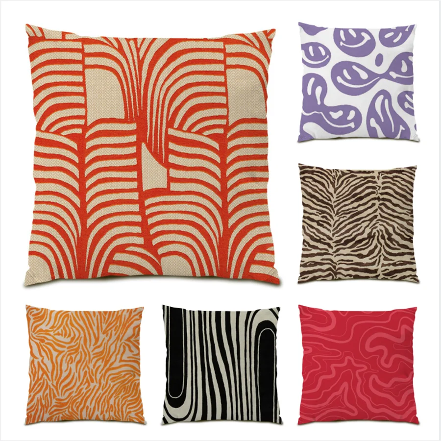 

Sofas Living Room Cushion Cover 45x45 Abstract Lines Polyester Linen Colorful Decoration Velvet Pillowcase Artistic Decor E0426