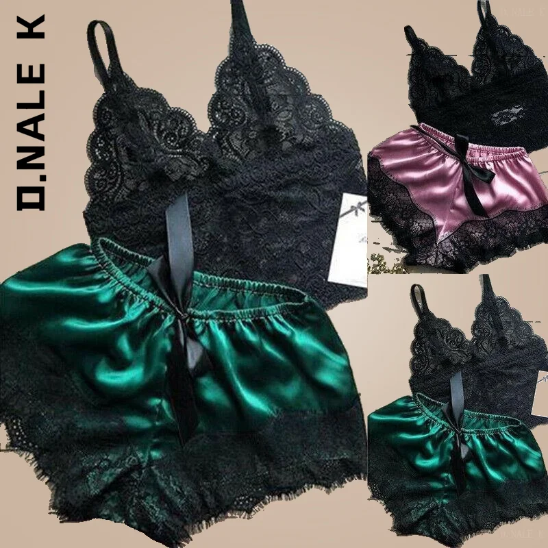 

D.Nale K Sexy Pajama Set 1 Set Womens Lace Sleepwear Lingerie Tops Shorts Set Babydoll Pajamas Nightwear