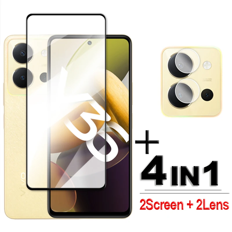 

4in1 For Vivo Y36 Glass Vivo Y22 Y22s Y35 Y16 Y36 Tempered Glass 2.5D Full Cover Screen Protector Vivo Y36 Lens Film 6.64 inch