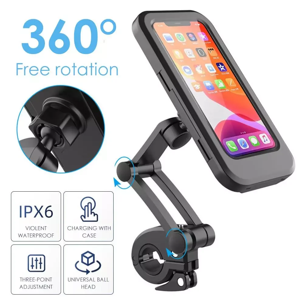 

LY Degree Adjustable Waterproof Phone Holder Bike Motorcycle Handlebar Cell Phone Support Mount Bracket