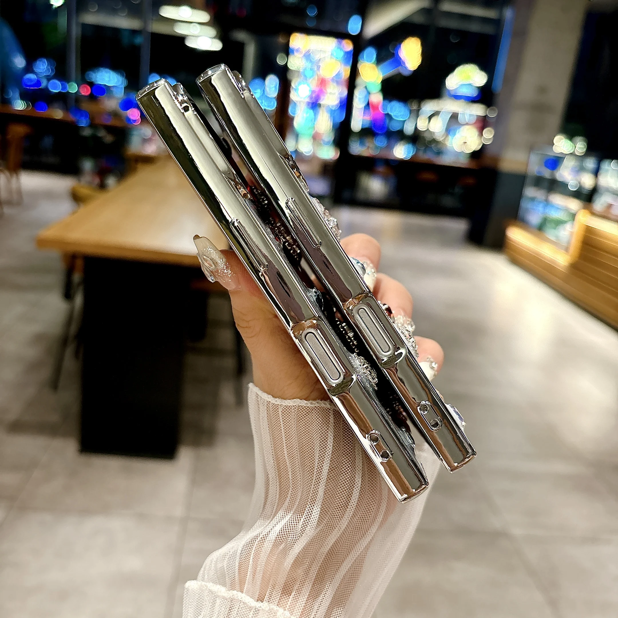 Модный блестящий чехол для телефона с прямыми краями и бриллиантами iPhone 12 13 14 15