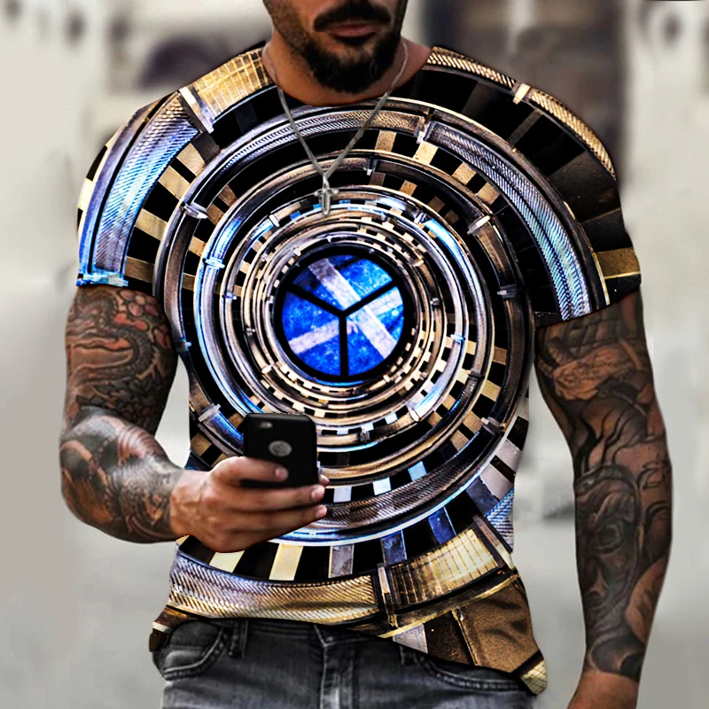 

Summer Men's T-Shirt Abstract Tech Swirl Fun Design Oversized Short Sleeve Top Street Harajuku Everyday Fashion Premium Fabric