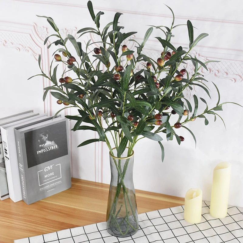 

Artificial Olive Green Leaves Tree Branch Fruit Artificial Plants Wedding Photography Props Flowers Home Arrangement Decorations