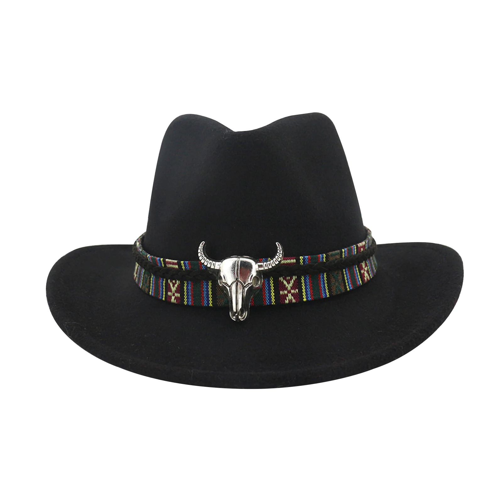 

Men Women Wide Brim Fashion Adjustable Size Cowboy Hat Vintage Outdoor Sunproof Fancy Dress Western Travel With Cow Head Band