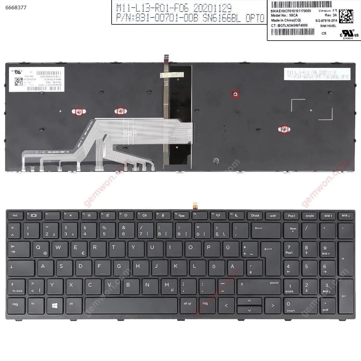 

German QWERTY New Replacement Keyboard For HP Probook HP EliteBook 450 G5 455 G5 470 G5 FRAME BLACK,( Backlit )