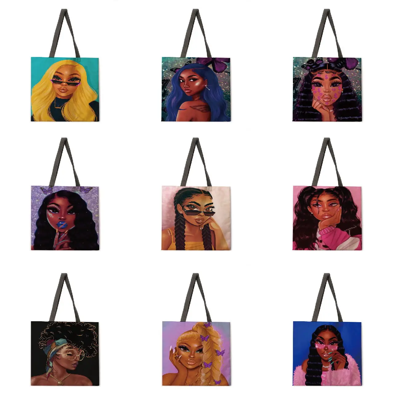 Сумка женская льняная с принтом саквояж на плечо в африканском стиле складная