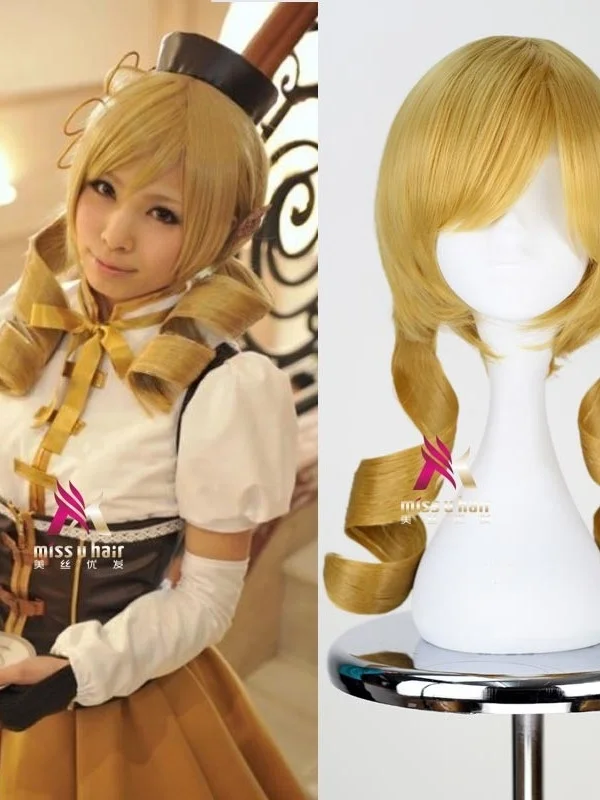 

Парик для косплея из аниме Puella Magi, Madoka, Magica, Tomoe, Mami, парик для косплея, синтетические волнистые волосы золотистого цвета, женские парики для костюма