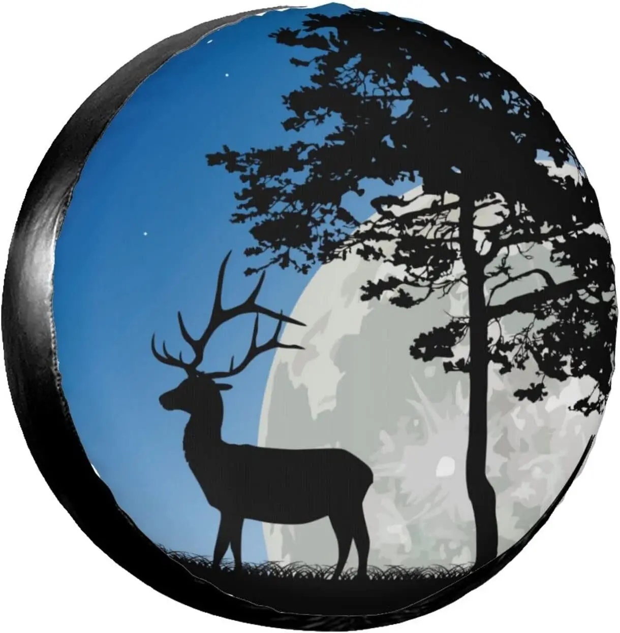 

Deer Spare Tire Cover Wheel Protectors Black Blue Moon and Tree Landscape Weatherproof Wheel Covers Universal Fit for Jeep Rv SU