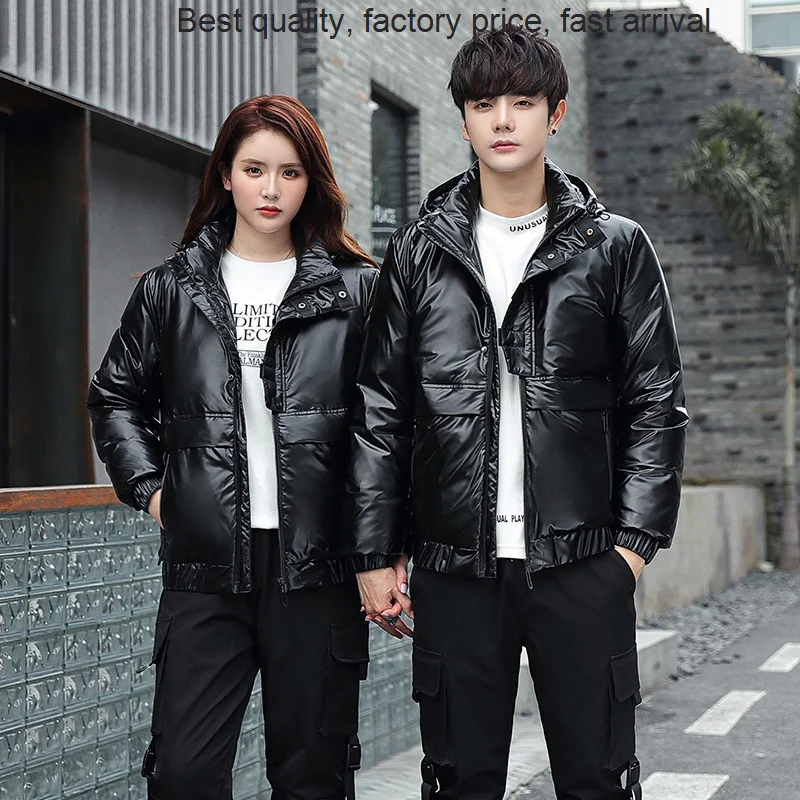 

High quality luxury brand Winter Couple's Puffer Jackets Short White Duck Down Coats For Men & Women Hooded Warm Shining Streetw