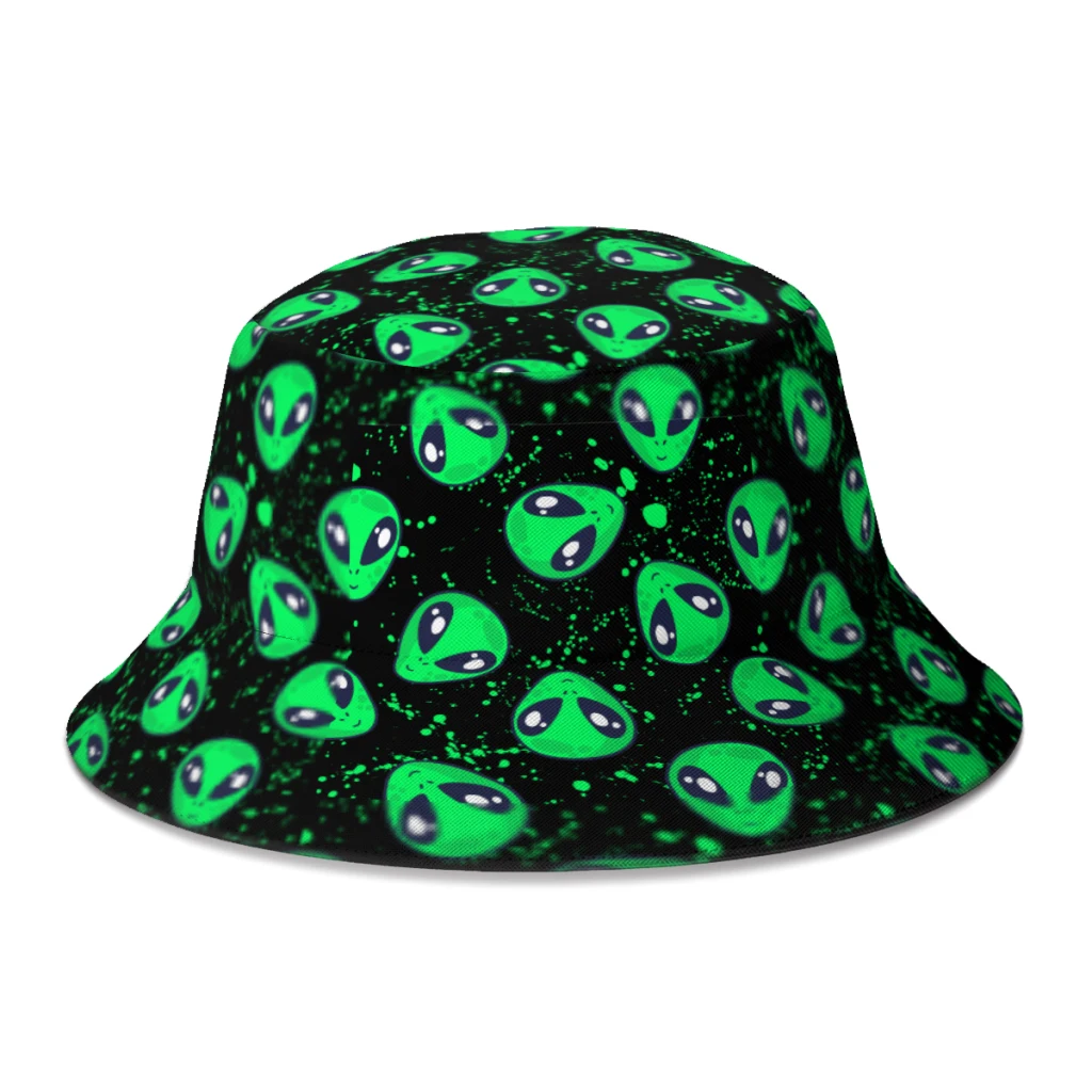 2022 New Summer Seamless Alien Pattern Bucket Hats for Unisex  Outdoor Foldable Bob Fishing Hats  Fedoras Cap