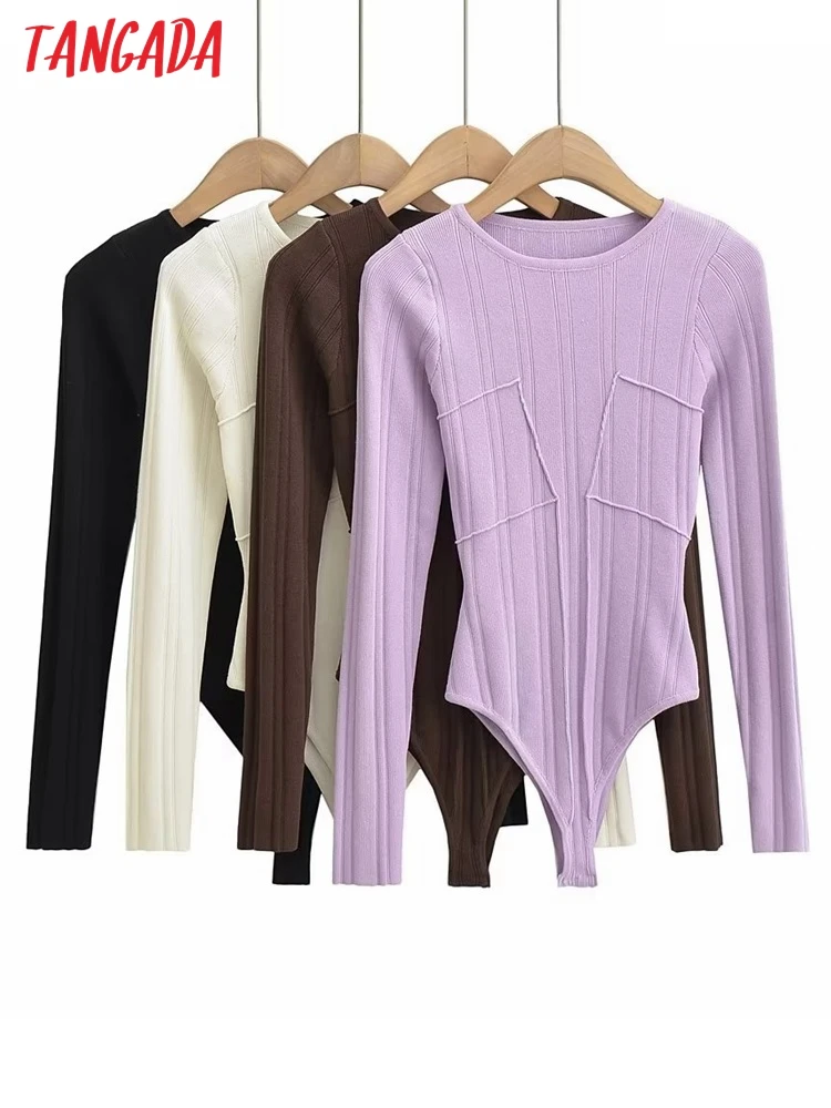 

Женское трикотажное боди с круглым вырезом и длинным рукавом