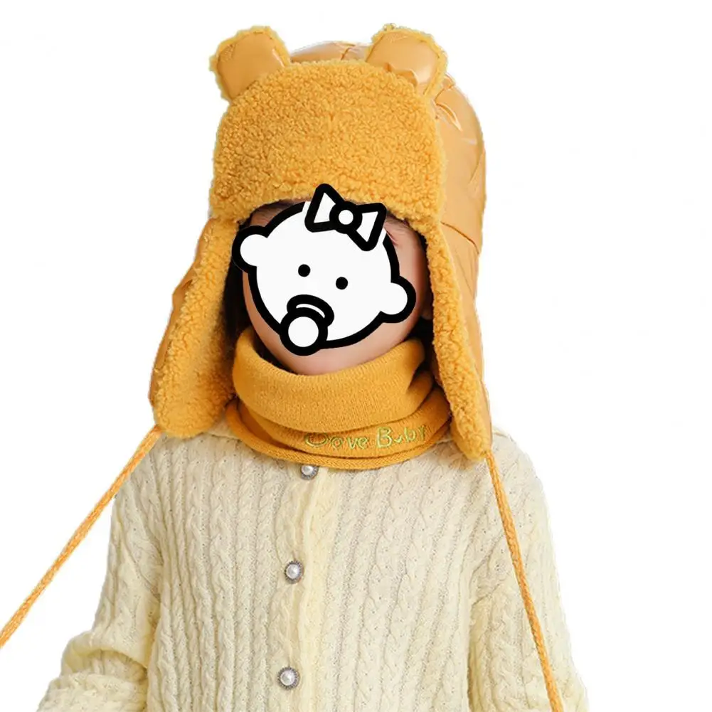 

1 Set Warm Kids Hat Set Plush Warm Autumn Winter Thicken Plush Windproof Hat Scarf