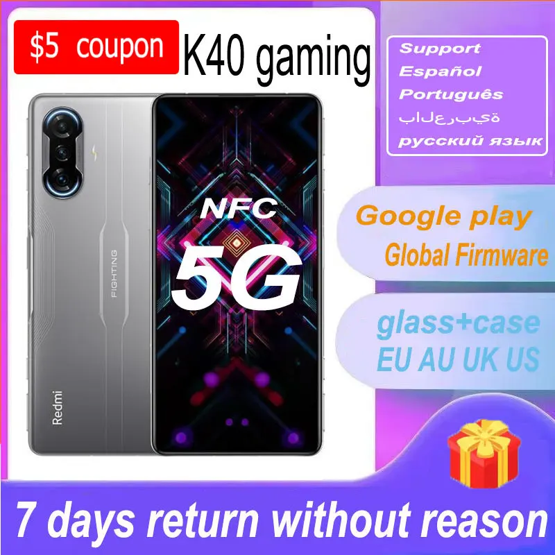 For Original Cellphone Xiaomi Redmi K40 Gaming Smartphone, Android 11 MIUI 12.5 Octa Core Global ROM 67W Fast Charging