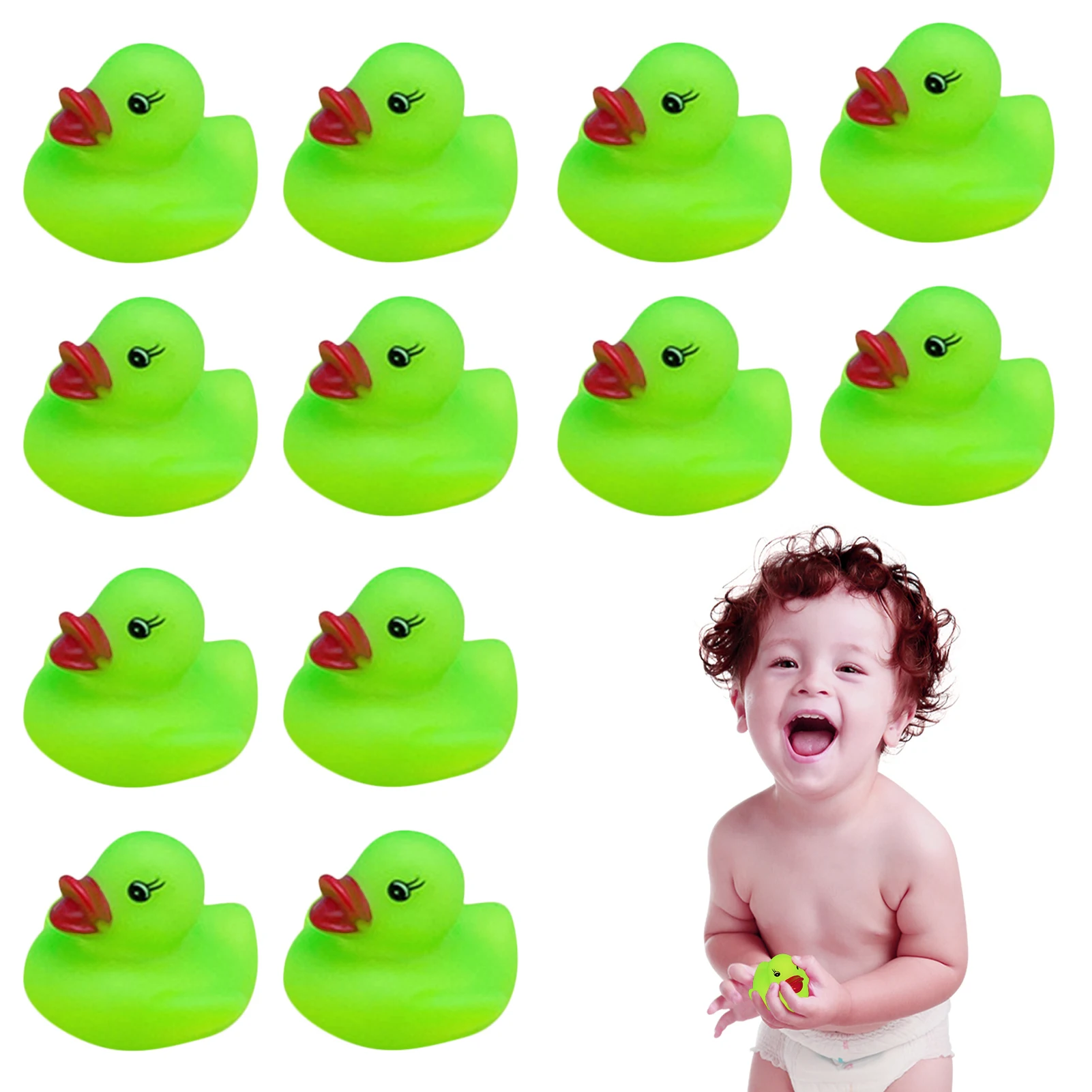 

Green Rubber Duck Glow In The Dark Bath Toy Rubber Ducking 12 Pcs Mini Flashing Rubber Ducks Glowing Bath Ducks Light Up Stress