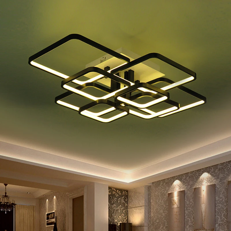 Modern Led Ceiling Lights For Living Room Black Bedroom Lamp Fixtures With Remote Control Dimmable Kitchen Restaurant Lustre