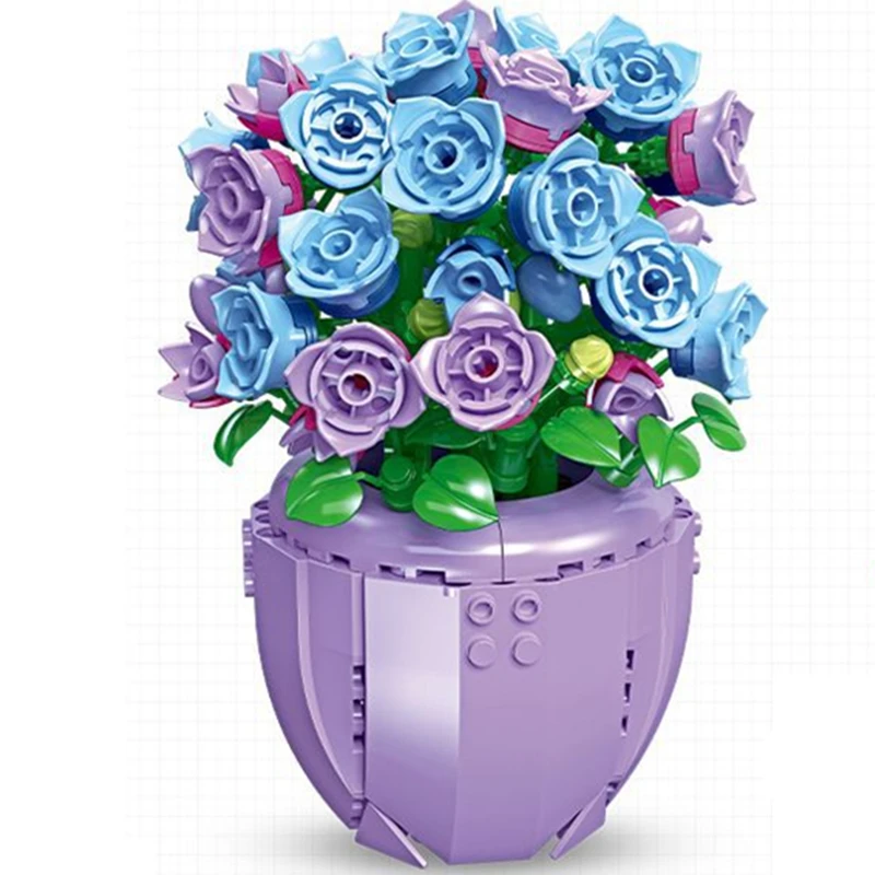 Vase à plantes violettes pour la saint-valentin  blocs de construction romantiques  modèle