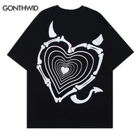 punk oversized tshirt hip hop skull heart print gothic rock t shirt streetwear men hip hop harajuku casual short sleeve shirts