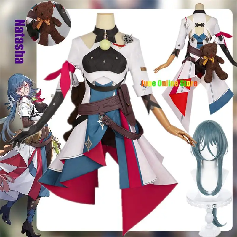 

Honkai Star Rail Natasha Cosplay Costume Wig Hair Band Uniform Dress Blue Hair Wildfire Doctors Underworld Game Astral Express