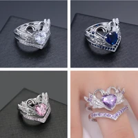 luxury swan pink ring shiny heart zircon rings women romantic couple jewelry 2 piece combination rings valentines day gift
