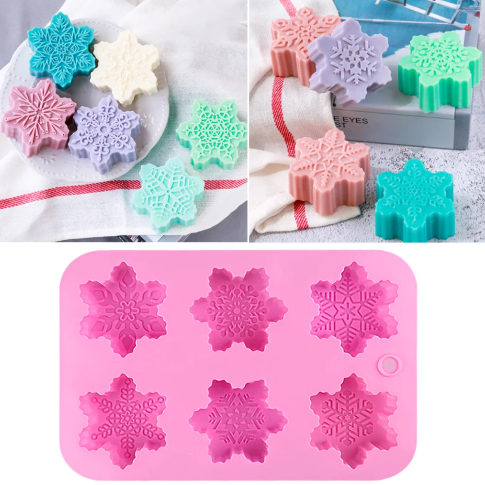 

6-Piece Different Patterns Christmas Snowflake Shaped Silicone Cake Mold Baking Decorating Mold Diy Handmade Chocolate Soap Mold