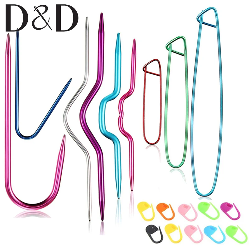 

9PCS Knitting Needles Cable Stitch Holder Aluminum Safety Pins Brooch Weaving Yarn Needles & 10Pcs Stitch Markers Sewing Tools