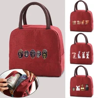 portable lunch bag thermal insulated lunch box tote cooler handbag cartoon print bento pouch dinner container food storage bags