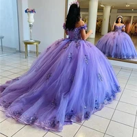 2022 purple quinceanera dresses off the shoulder ball gown 3d floral sweet 16 princess gowns vestidos de fiesta