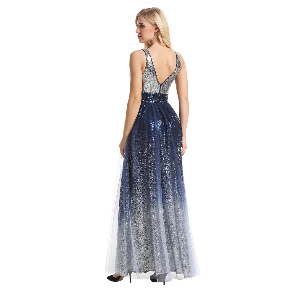 Женское длинное вечернее платье макси с блестками и V-образным вырезом