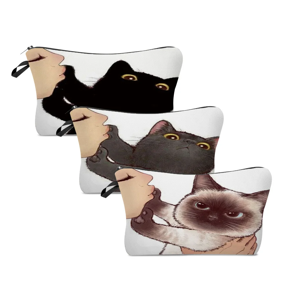 

Women Portable Cosmetic Bags Push Up Cat Print Wash Bag Pouch Travel Storage Zip Toiletries Organizer Female Pocket Money Bag
