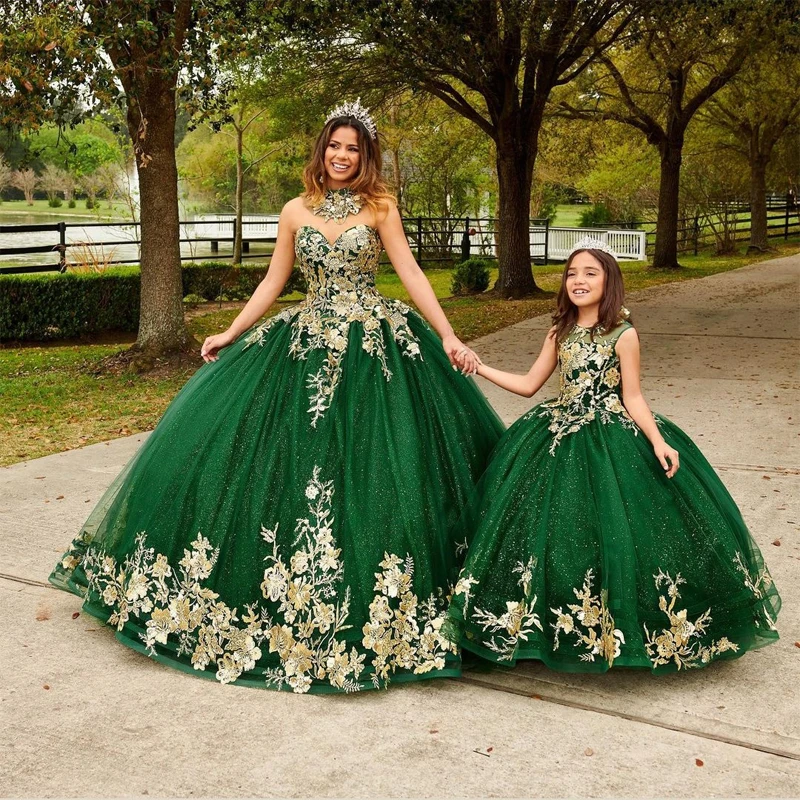 ANGELSBRIDEP Green Beading Quinceanera Dress Ball Gown Off The Shoulder Gold Appliques Lace Pageant Birthday Party Sweet 15