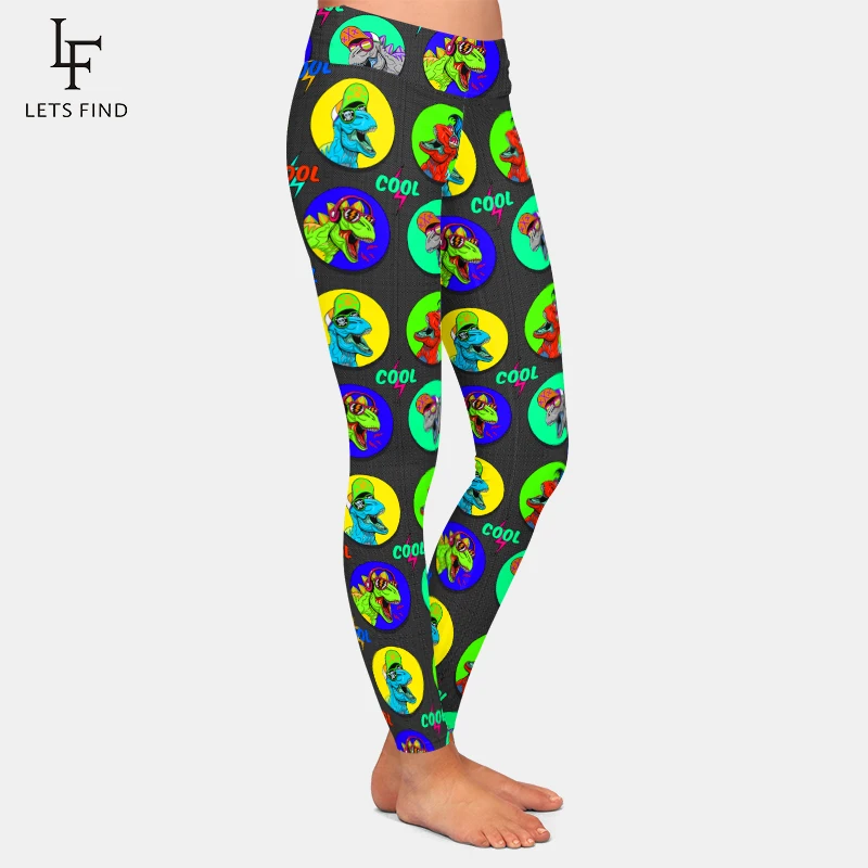LETSFIND New Arrival Winter Women Silm Workout Leggings 3D Funny Dinosaurs Head Icons Print High Waist Elastic Legging