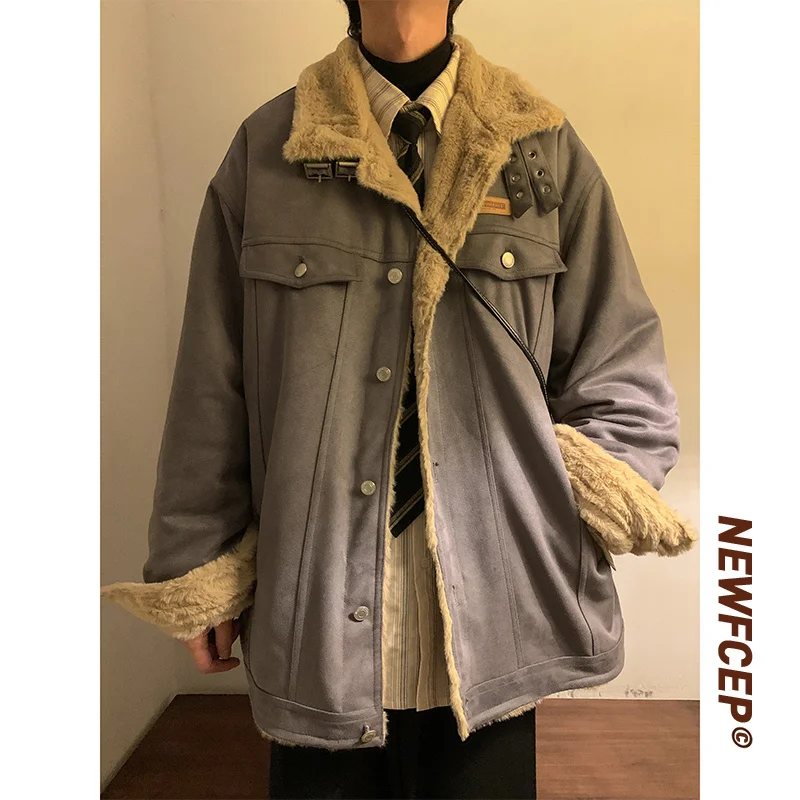 Winter Jacket Men Warm Fashion Thick Suede Jackets Mens Streetwear Korean Loose Short Coat Mens Thicken Lamb Fur Jacket M-2XL