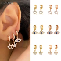 tiande silver color gold plated hoop drop earrings for women piercing crown star evil eye dangle earrings 2022 jewelry wholesale