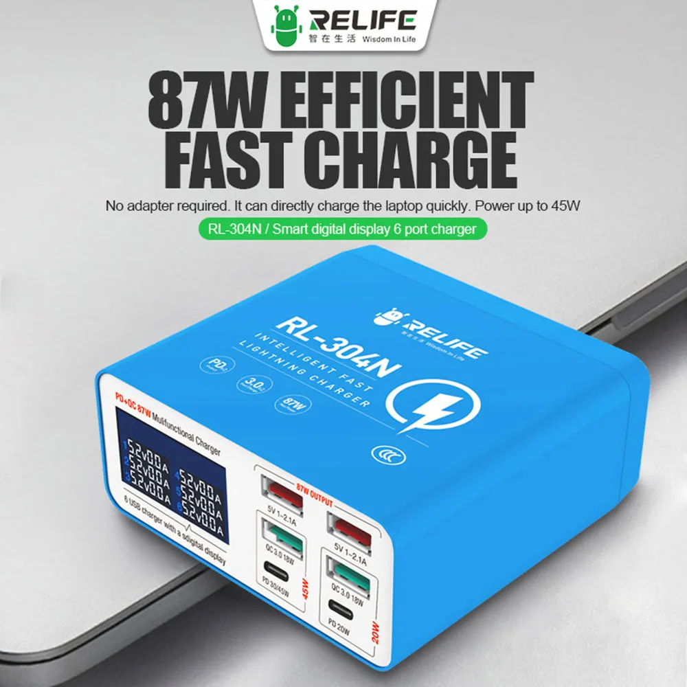 RELIFE RL-304N 304Q 304D 304P 304S 6-портовая USB Смарт-станция для быстрой зарядки с ЖК-дисплеем, Цифровое зарядное устройство для iPhone Samsung Huawei Xiaomi
