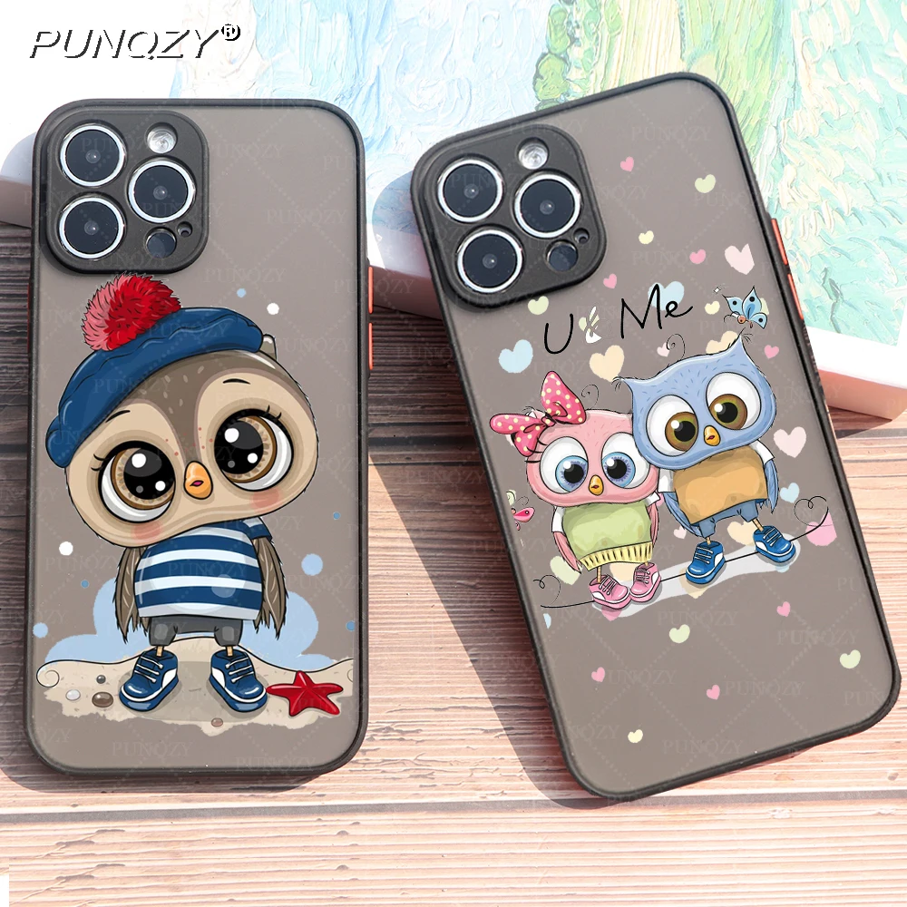 

PUNQZY Winter Girl Gift Cute Lovers Owl Phone Case For iPhone 13 12 14 PRO MAX 11 6 7 8 Plus SE 2020 X XS Soft TPU Shell Cover