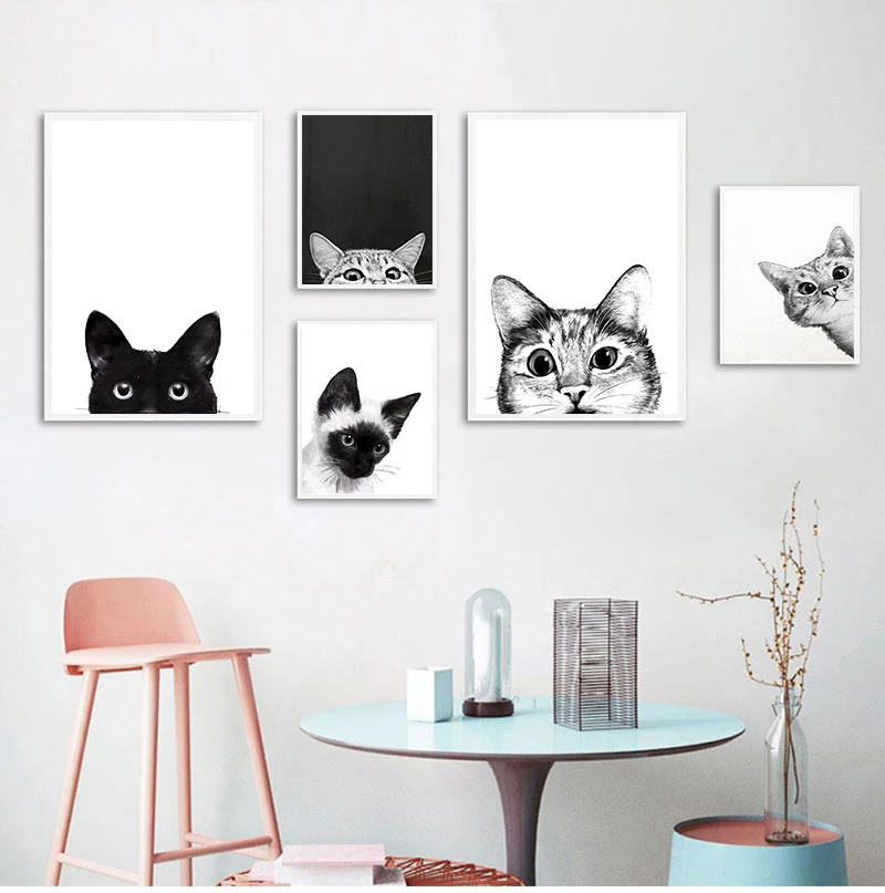 

FSBCGT DIY Painting By Numbers Funny Kitty Cat Black White Kids Coloring By Numbers Drawing On Canvas Wall Art Decor