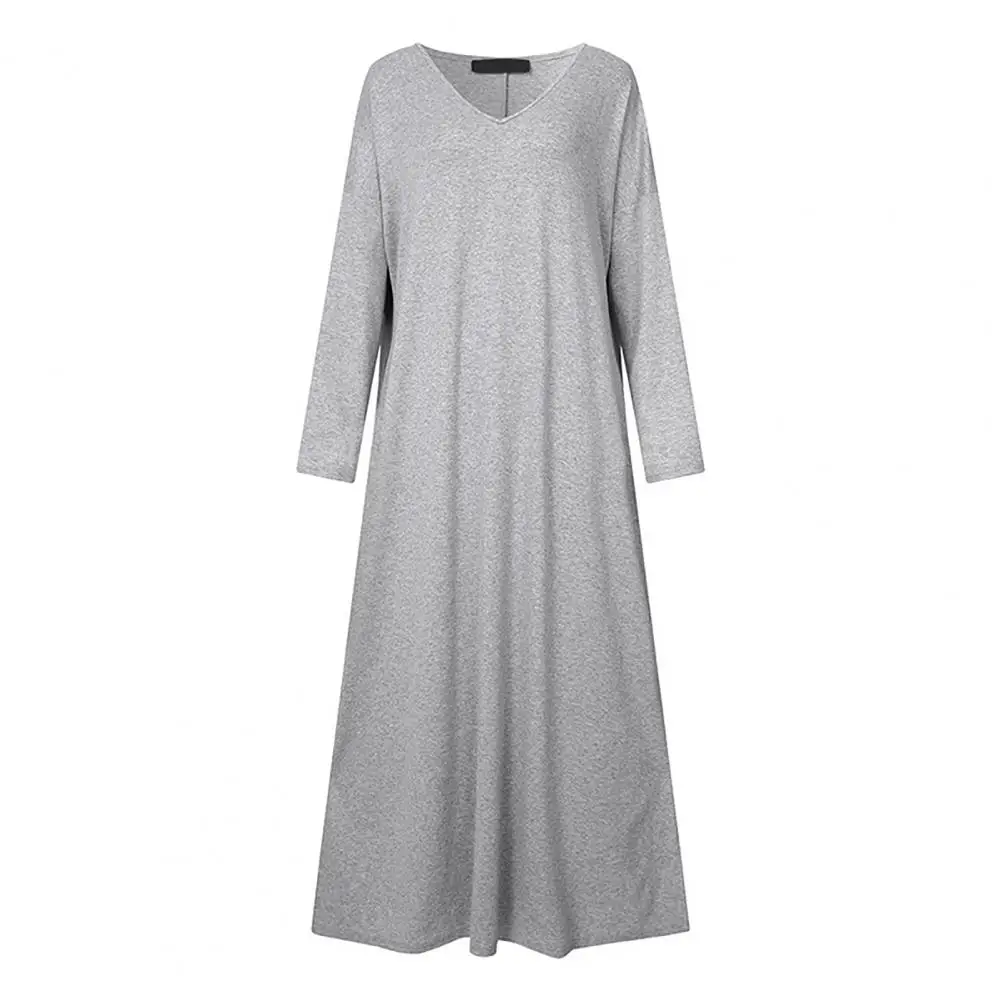 

Popular Lady Dress Side Split Comfortable Spring Autumn Long Sleeve Solid Color Loose Long Dress Long Dress Autumn Dress