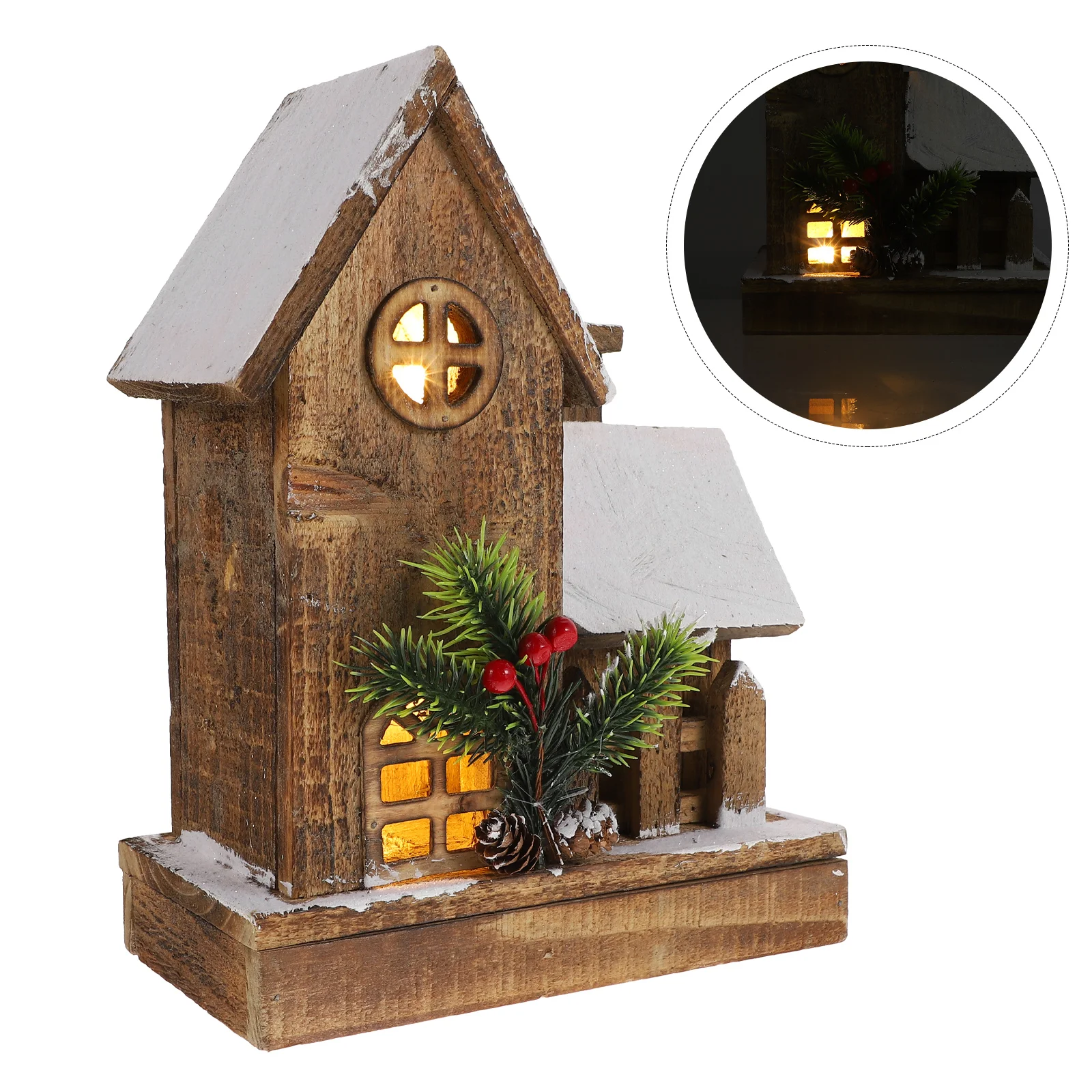 

Украшение для рождественской деревни, интерьер для дома, снег, деревянный светодиодный настольный декор, украшения для стола